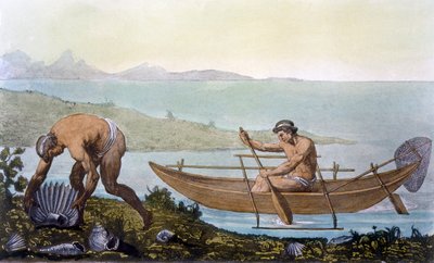 Fisherman in a Canoe and Man Collecting Giant Shells, Island of Ubi, from 